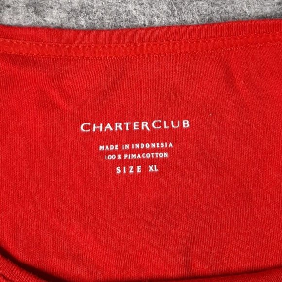 Charter Club Womens XL Long Sleeve T Shirt 100% Pima Cotton Soft Solid Red - Picture 2 of 10